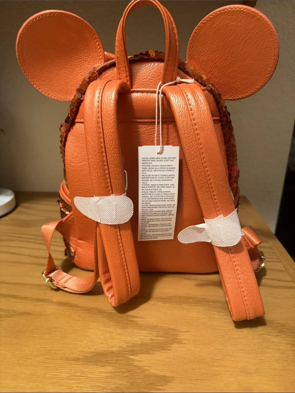 Loungefly Iridescent Orange Sequin Mini Backpack with Bow